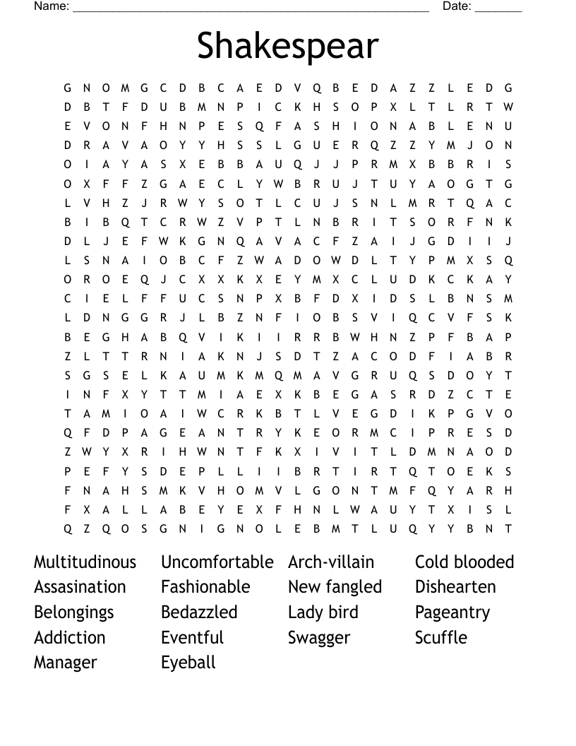 Shakespear Word Search