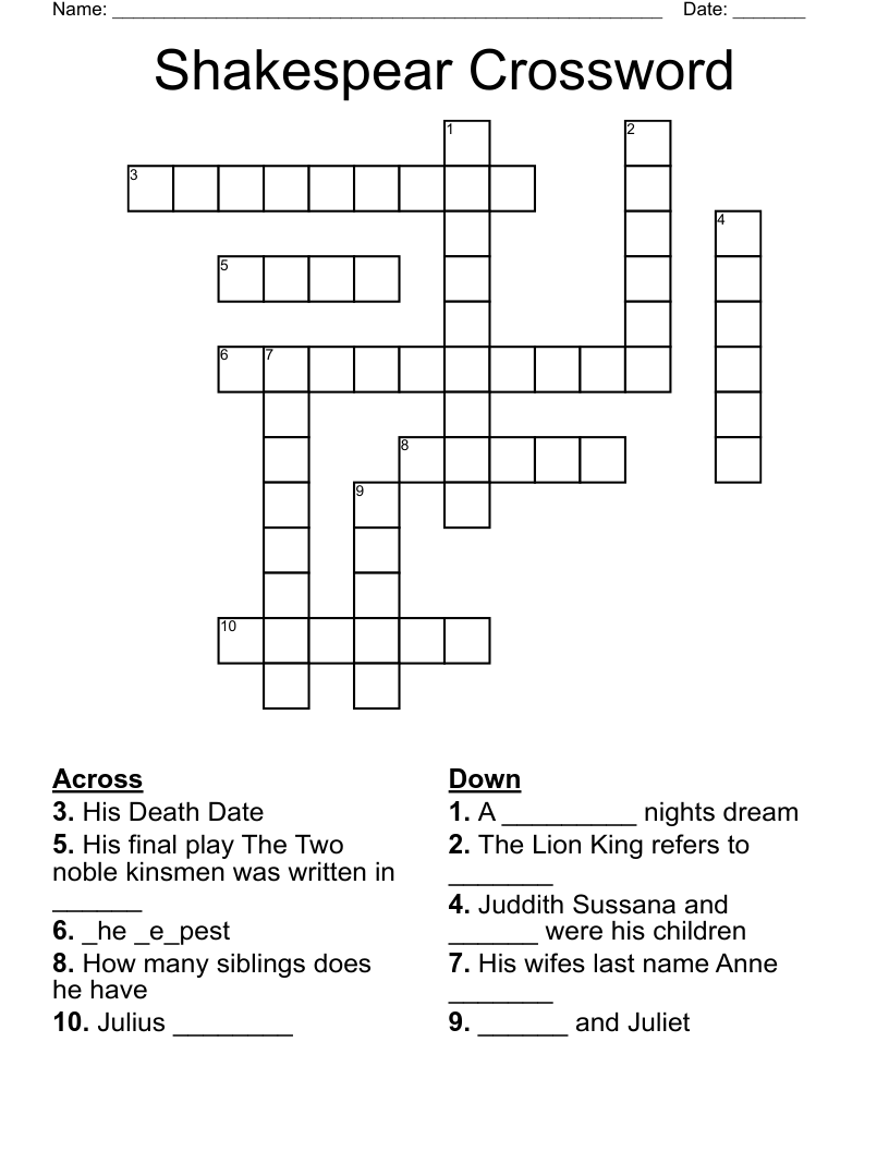 Shakespear Crossword