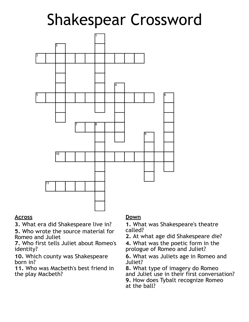 Shakespear Crossword