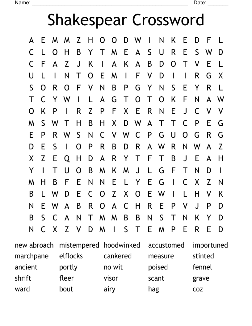 Shakespear Crossword Word Search