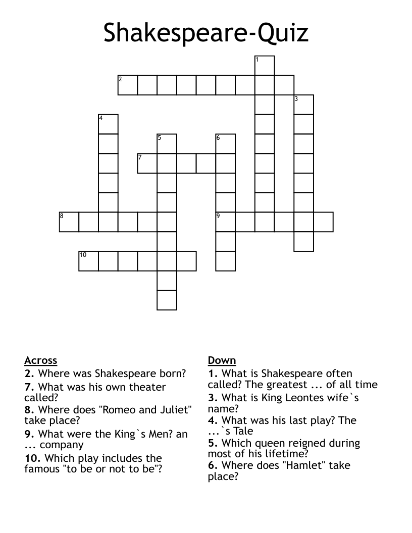 Shakespeare-Quiz Crossword