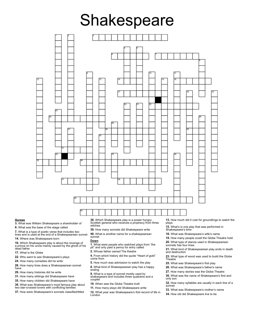 Shakespeare Crossword