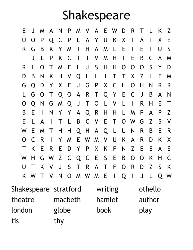Shakespeare Word Search