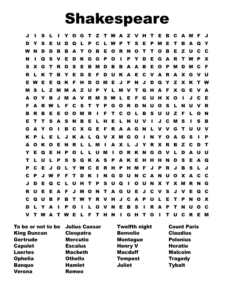 Shakespeare Word Search