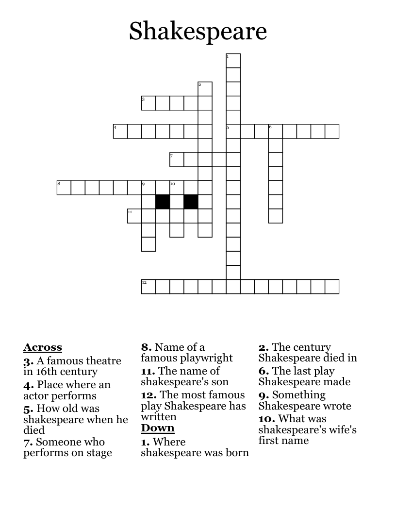 Shakespeare Crossword
