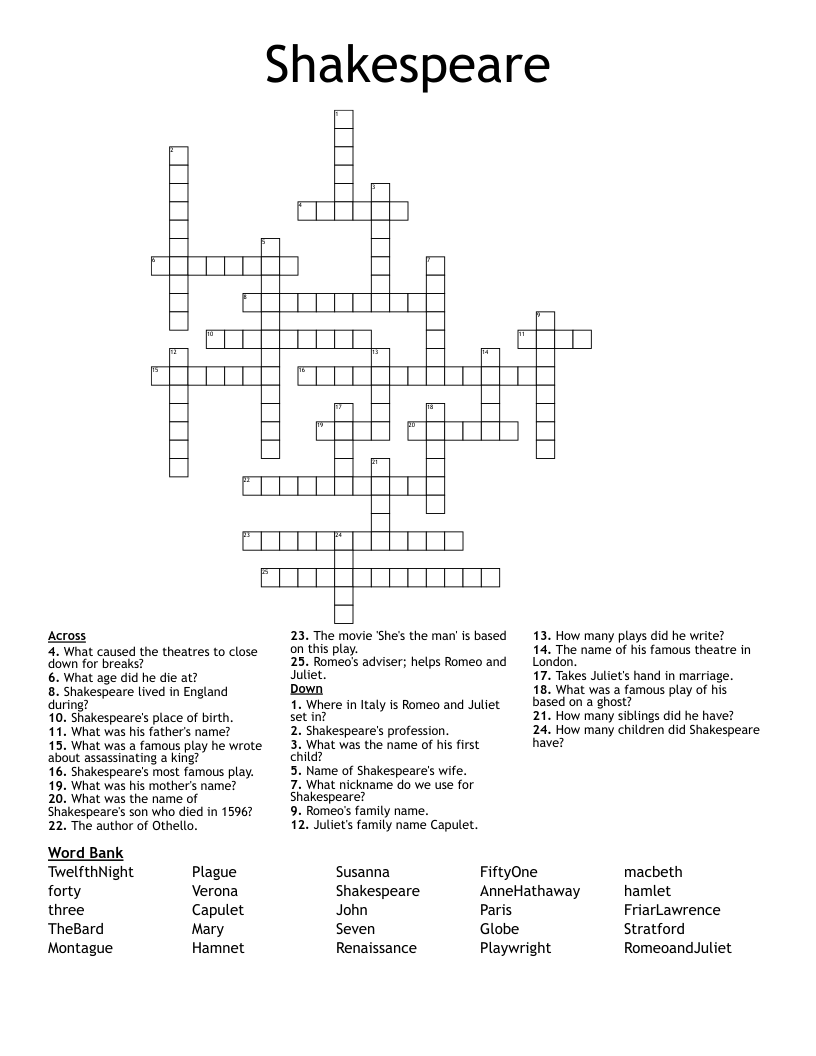Shakespeare Crossword