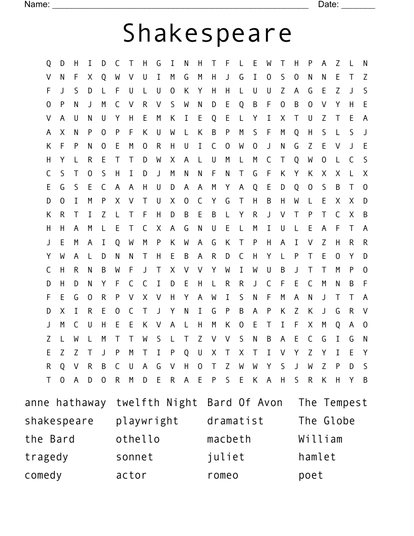 Shakespeare Word Search