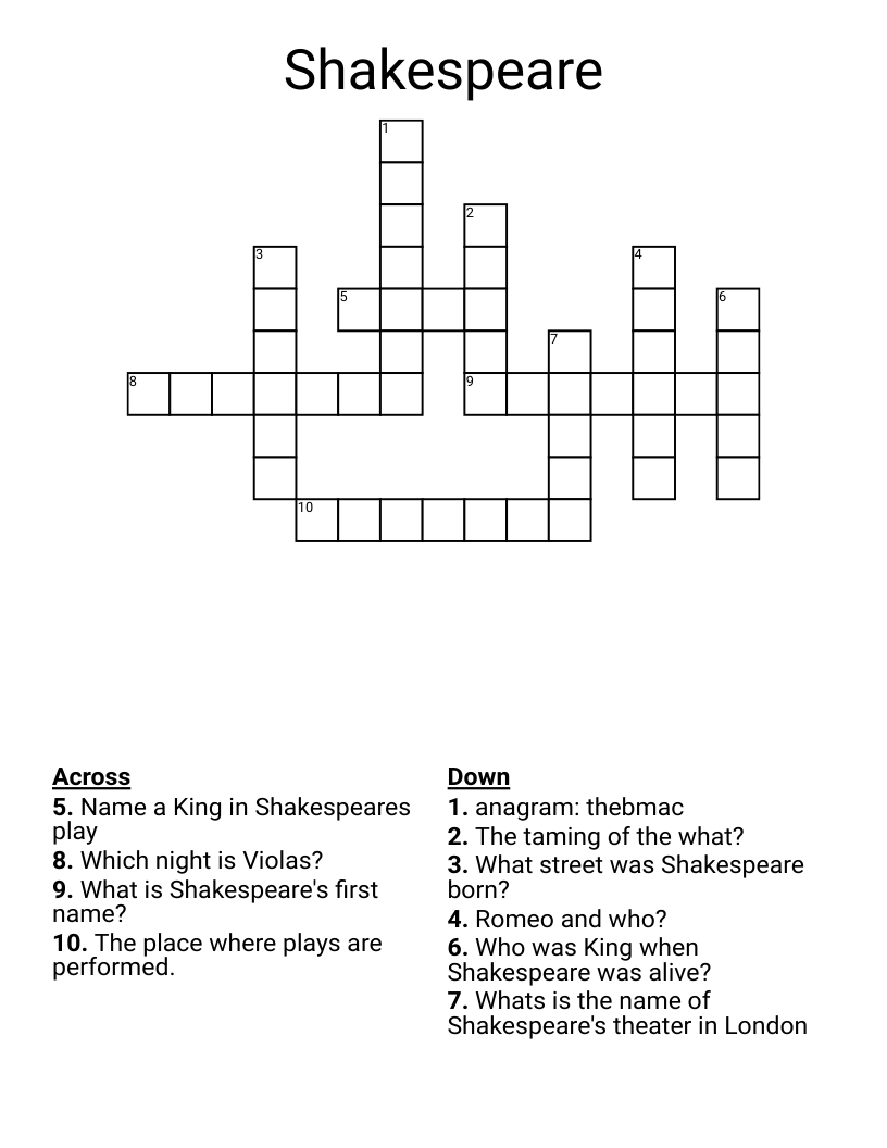 Shakespeare Crossword