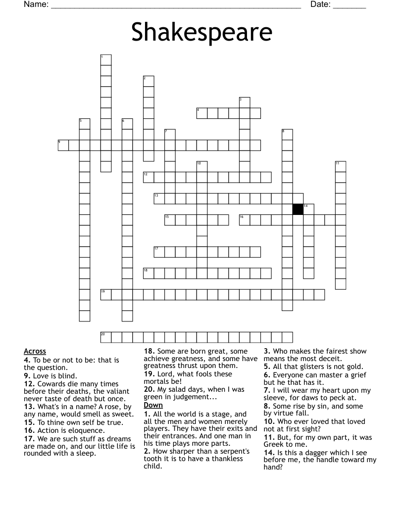 Shakespeare Crossword