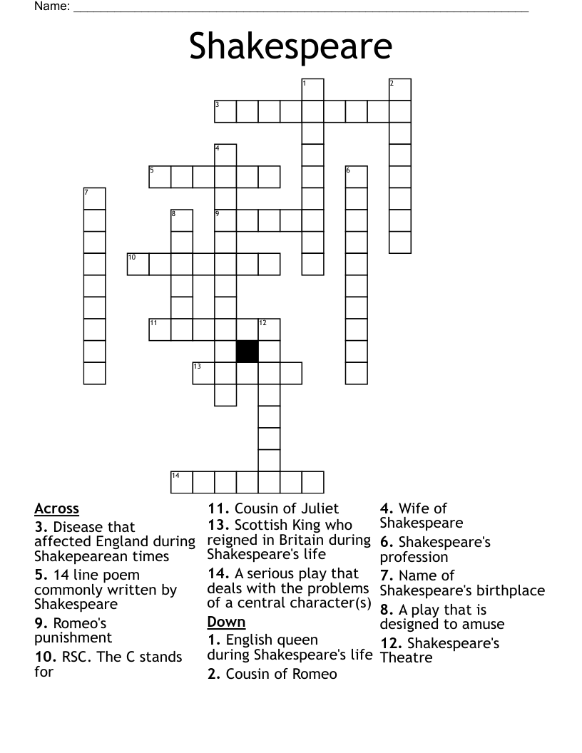 Shakespeare Crossword