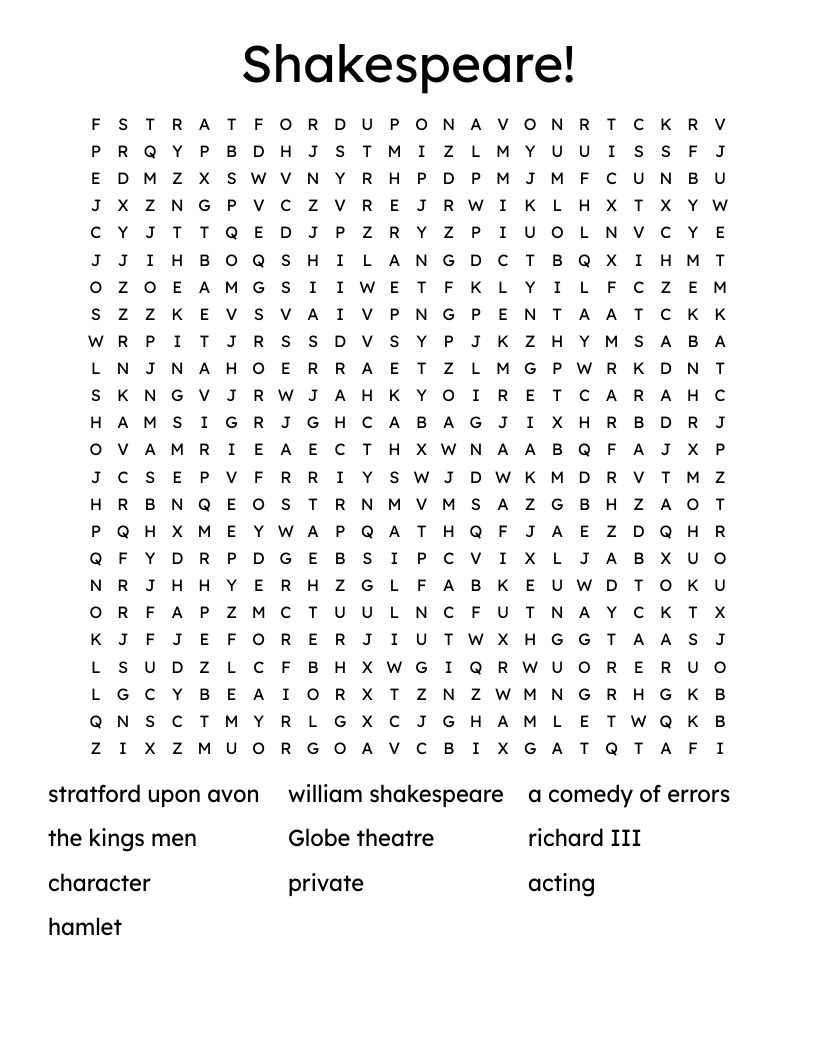 Shakespeare! Word Search