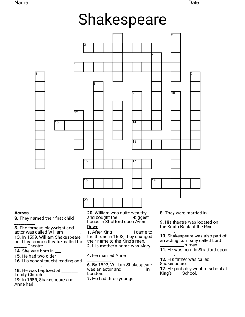 Shakespeare Crossword