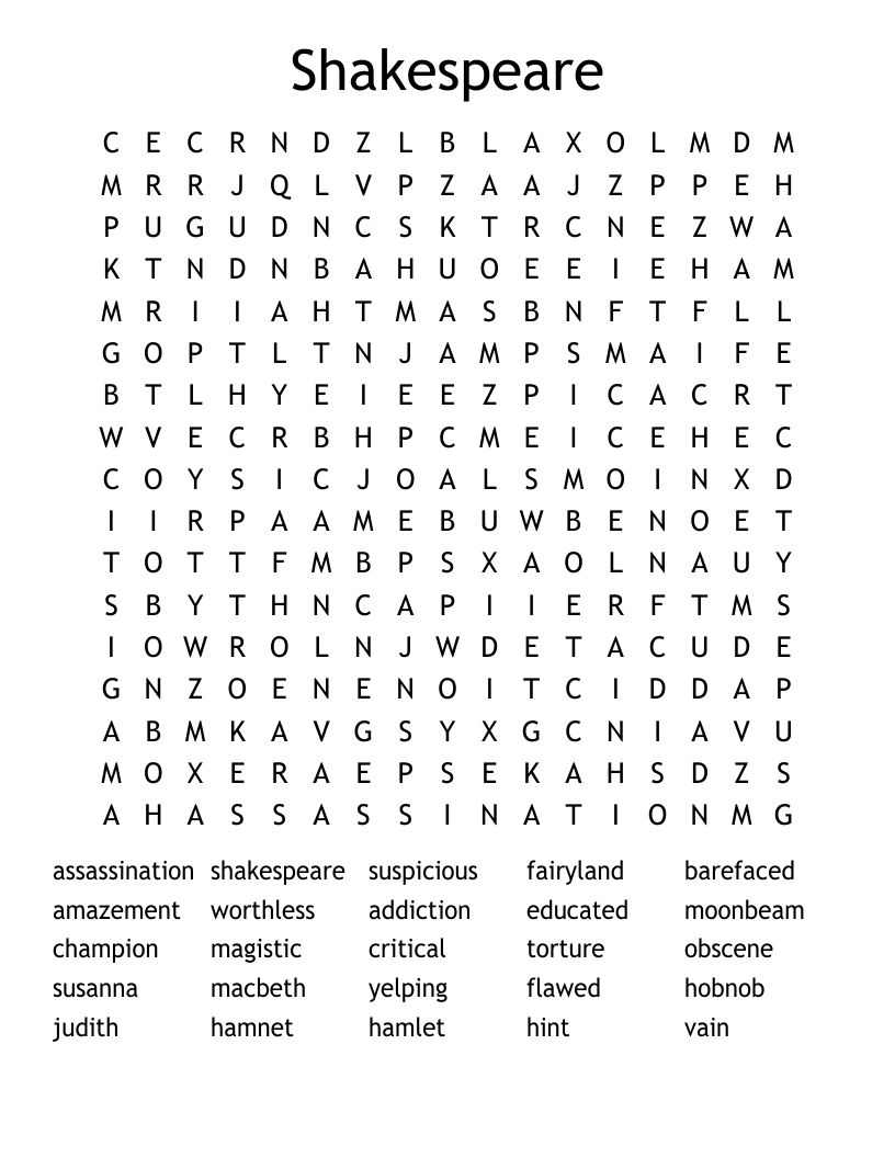 Shakespeare Word Search