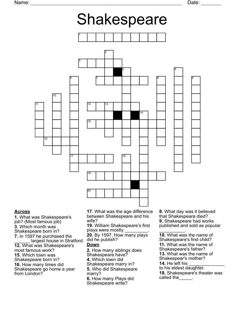 Shakespeare Crossword