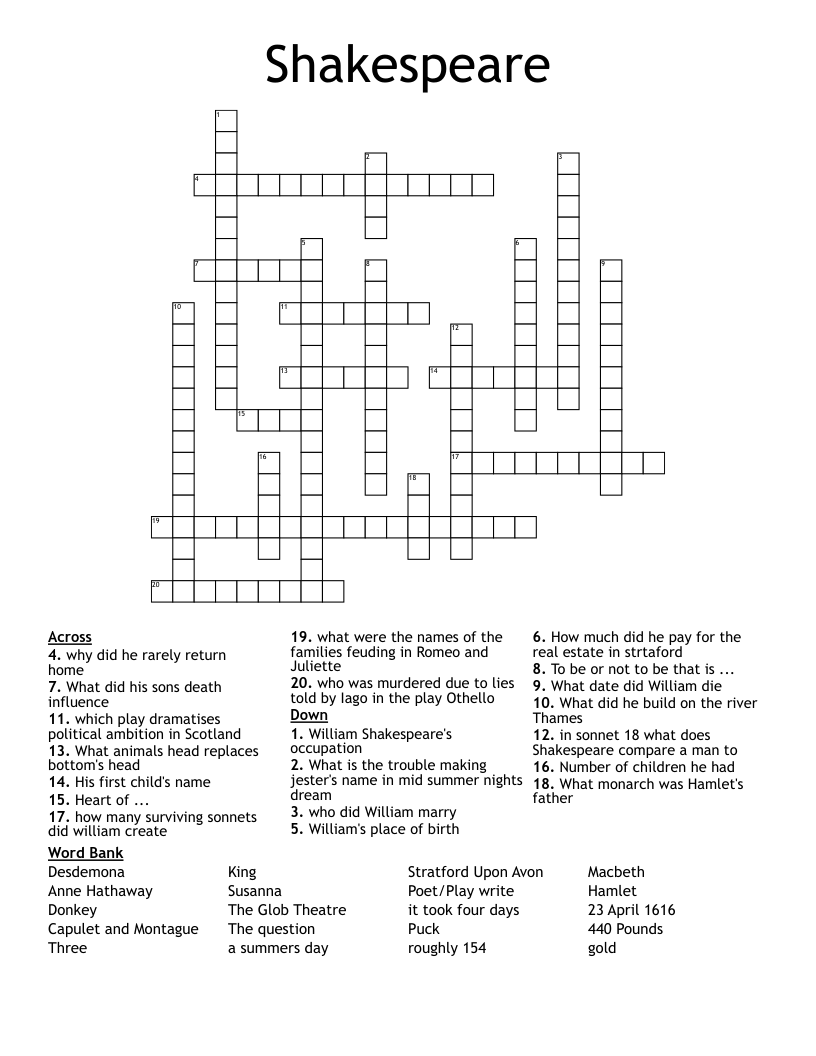 Shakespeare Crossword