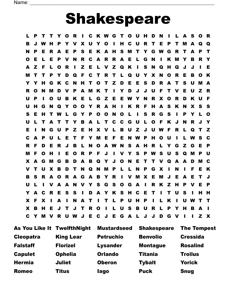 Shakespeare Word Search