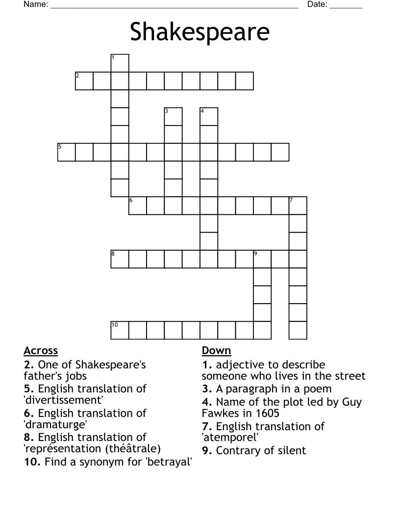 Shakespeare Crossword