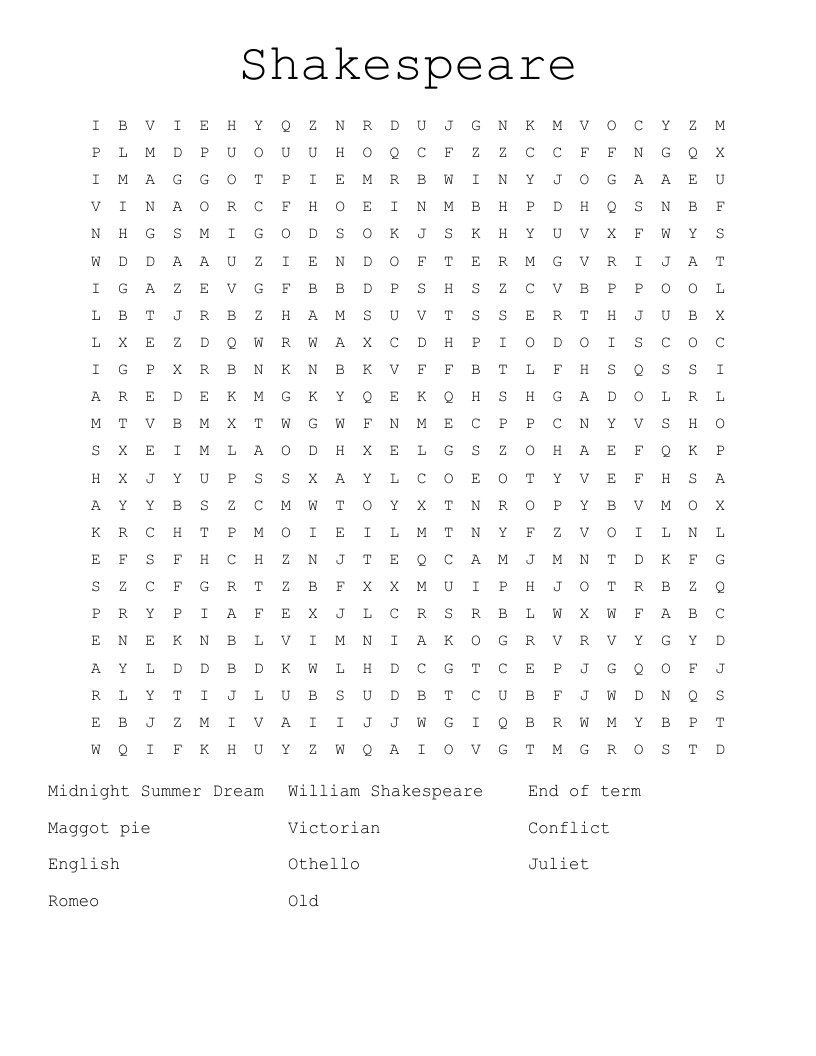 Shakespeare Word Search