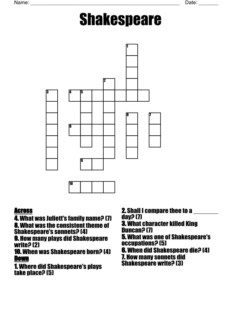 Shakespeare Crossword