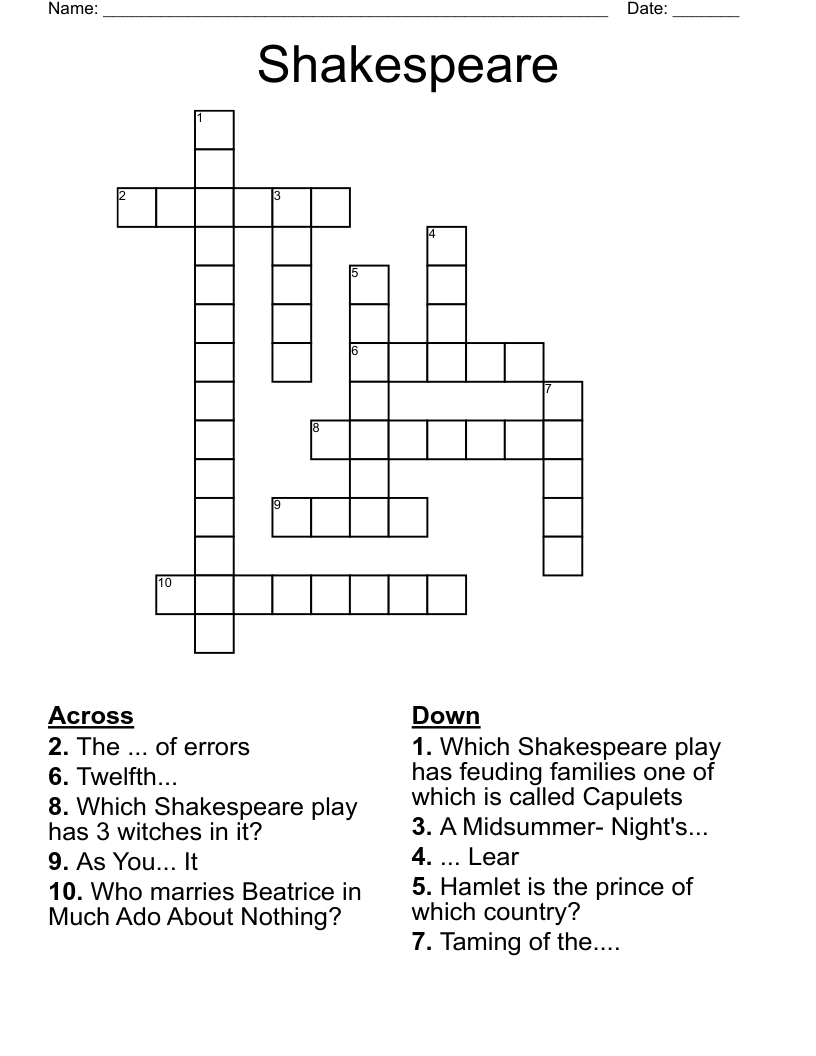 Shakespeare Crossword