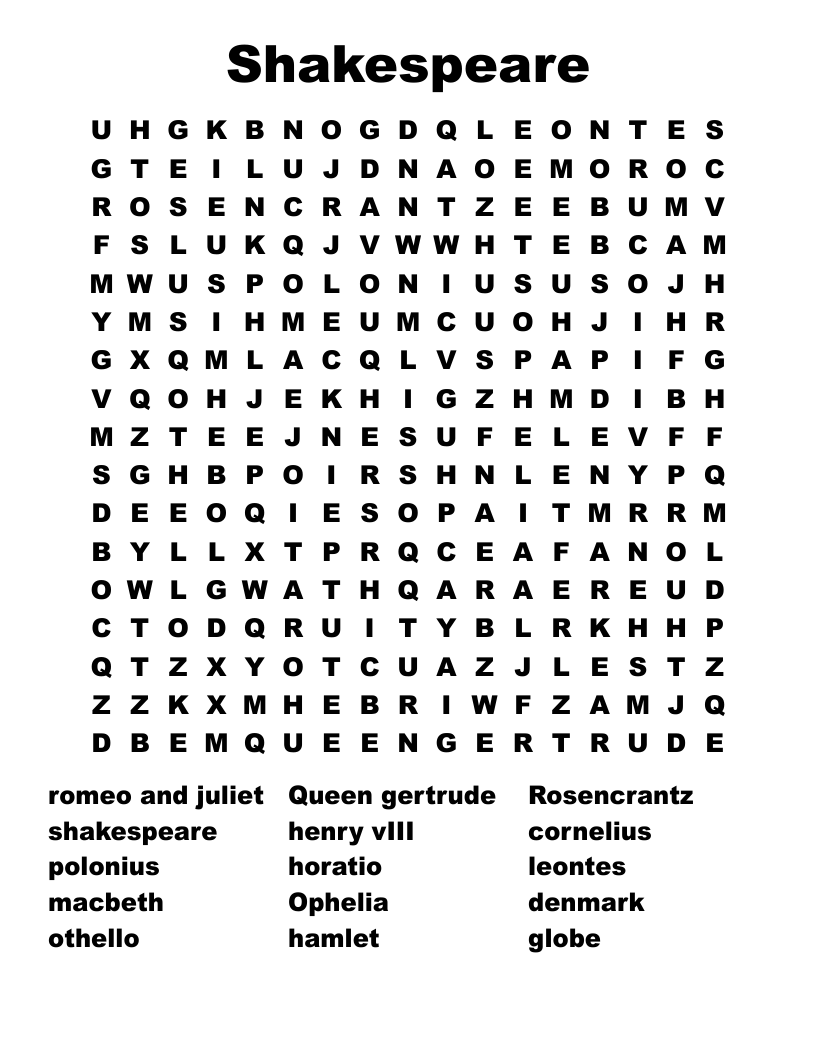 Shakespeare Word Search