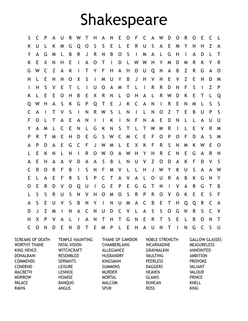 Shakespeare Word Search