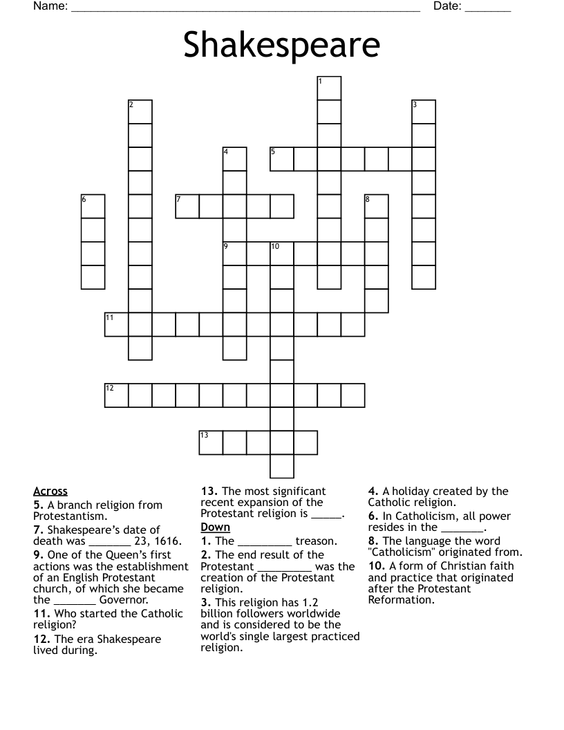 Shakespeare Crossword