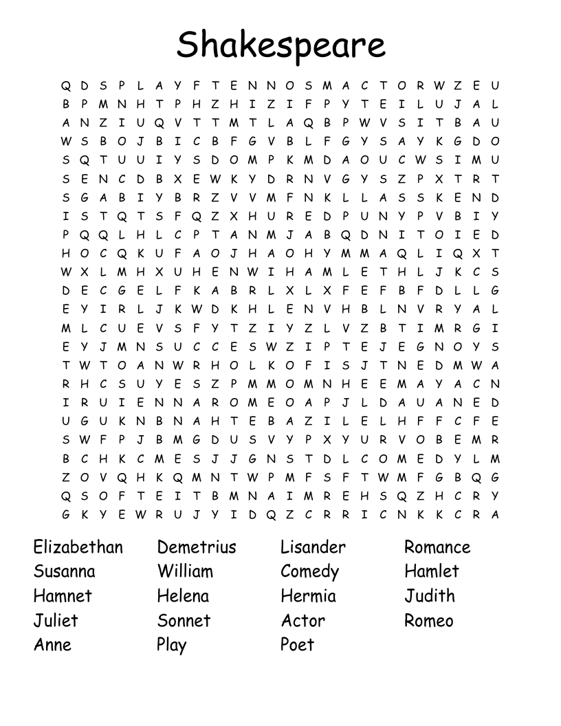 Shakespeare Word Search