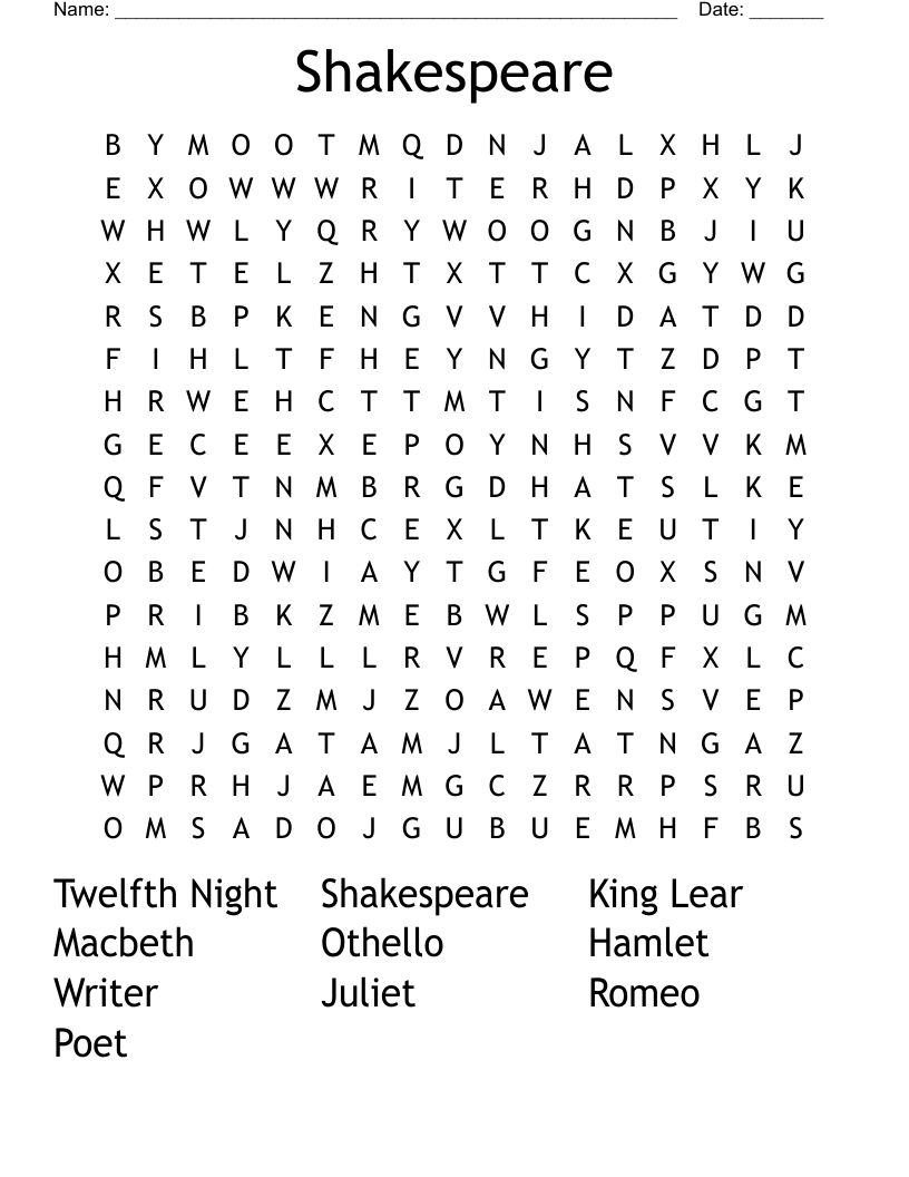 Shakespeare Word Search