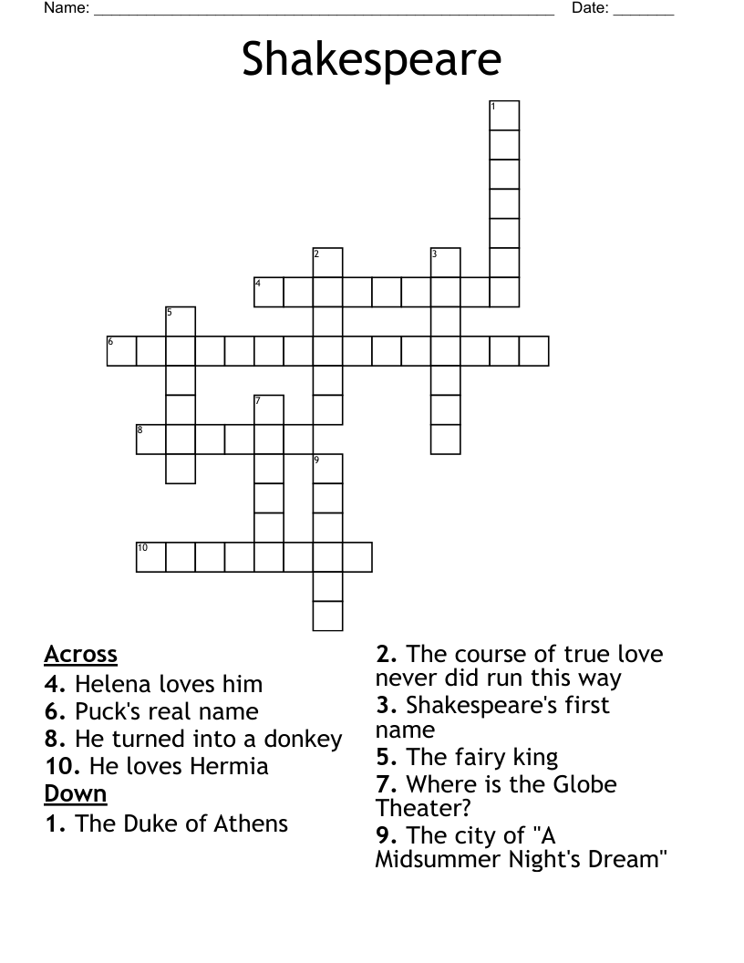 Shakespeare Crossword