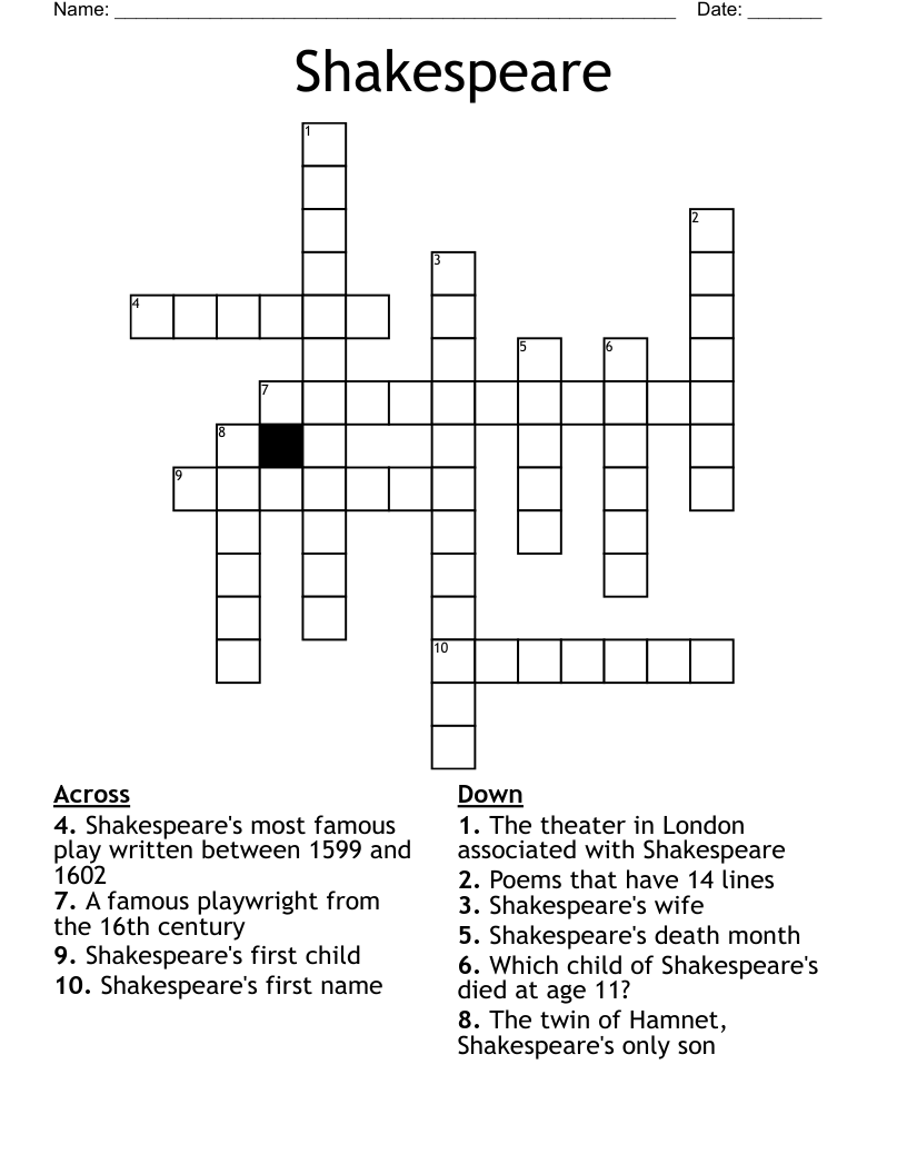 Shakespeare Crossword