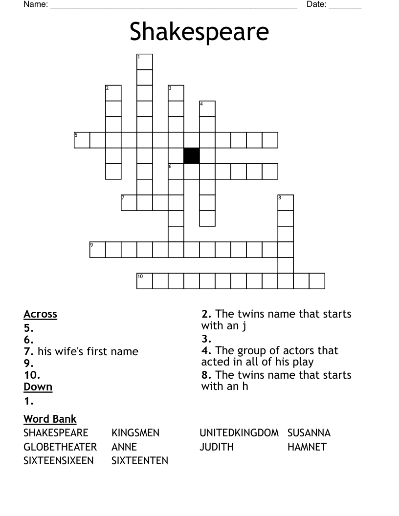 Shakespeare Crossword