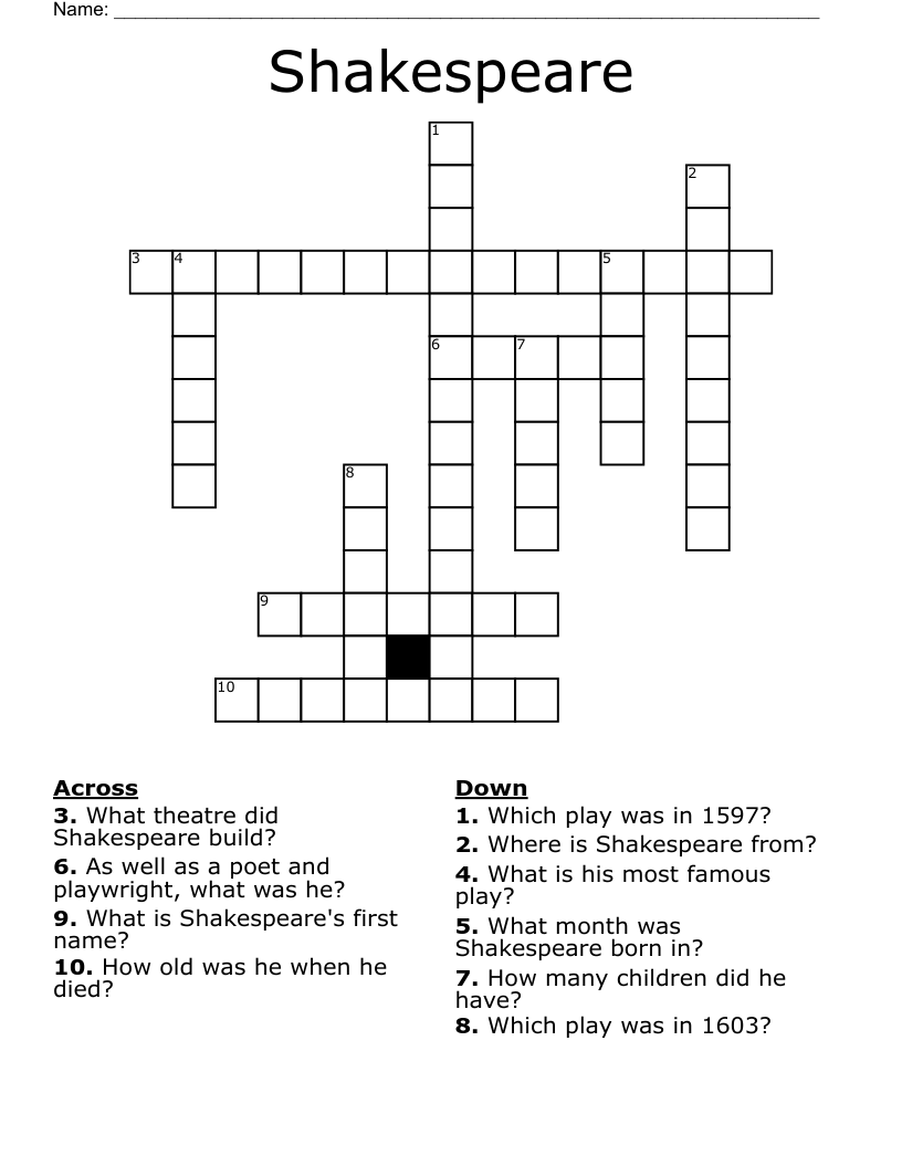 Shakespeare Crossword