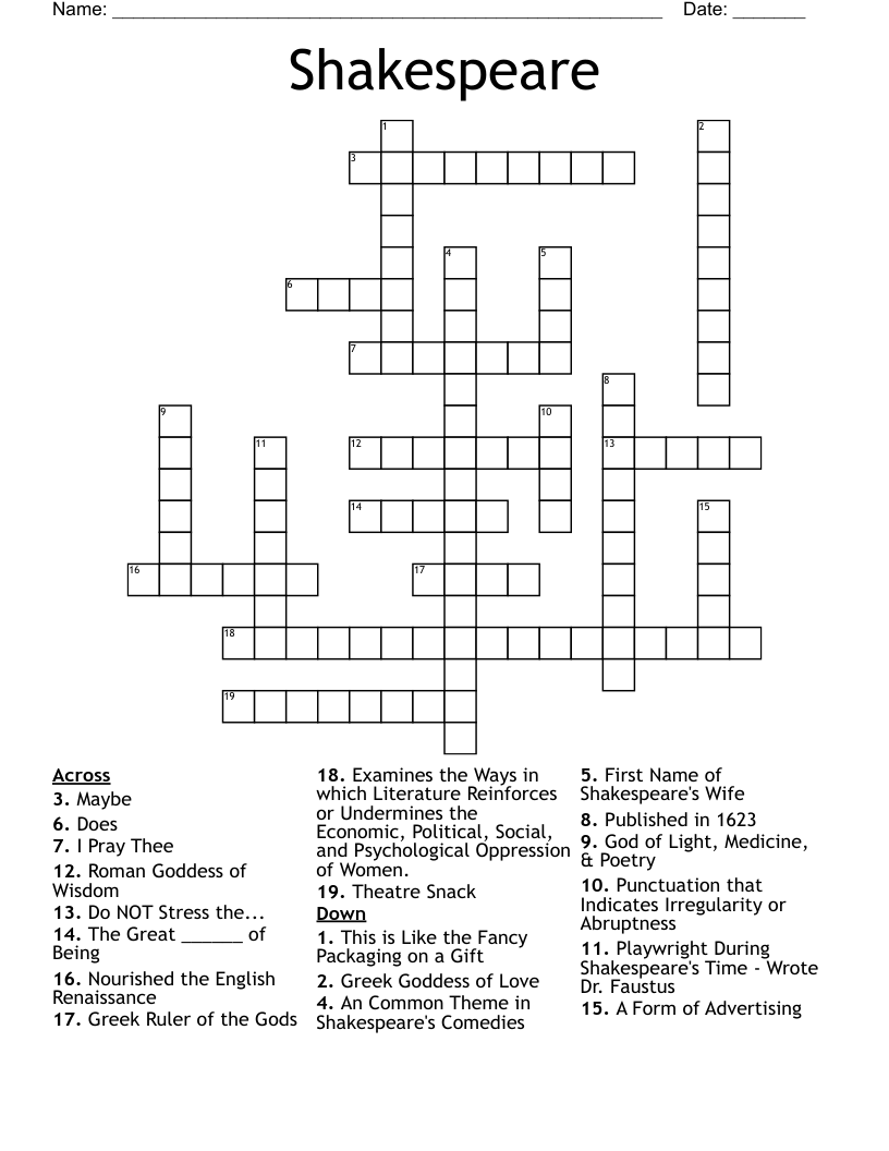 Shakespeare Crossword