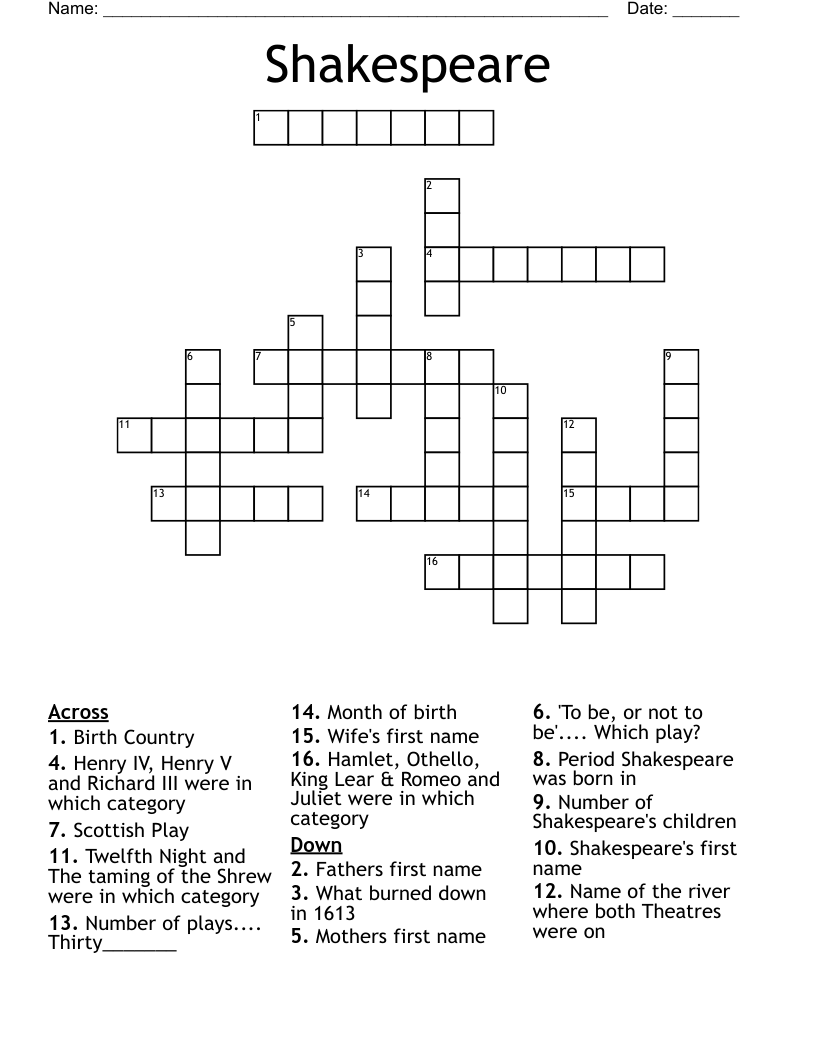 Shakespeare Crossword