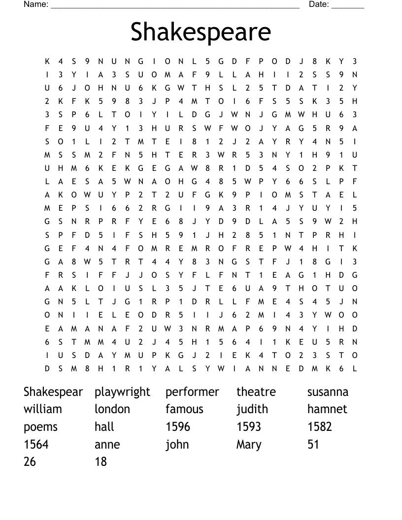 Shakespeare Word Search