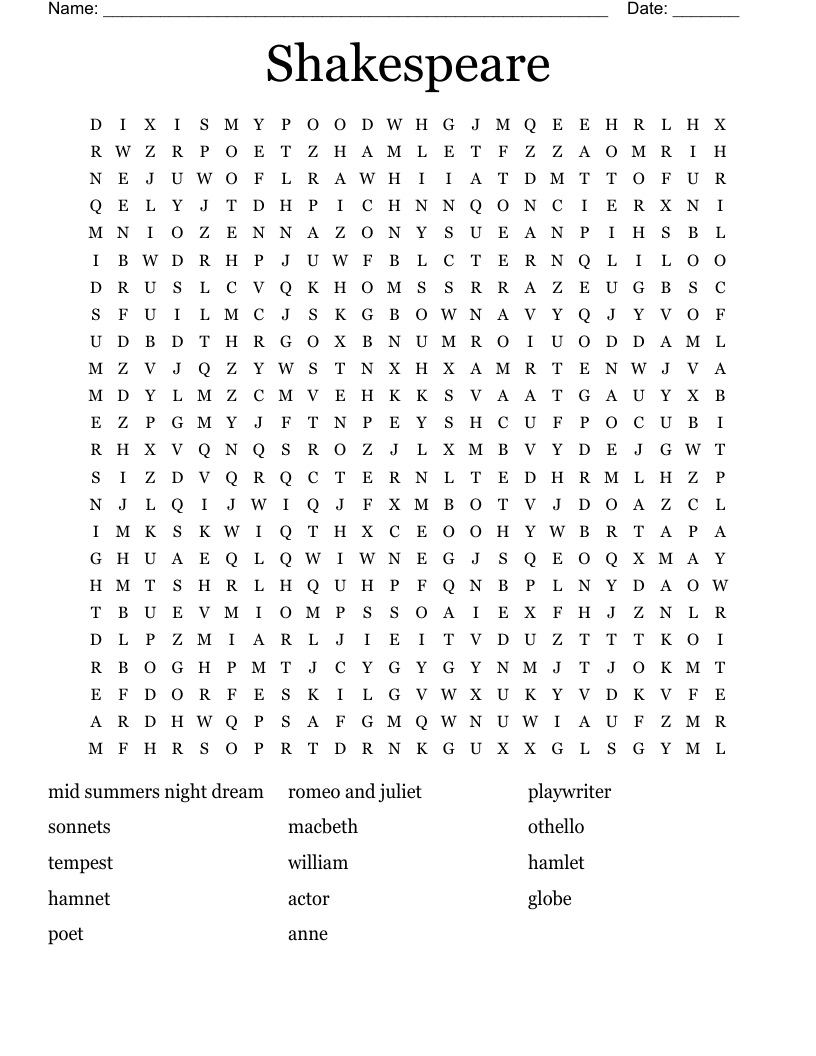 Shakespeare Word Search