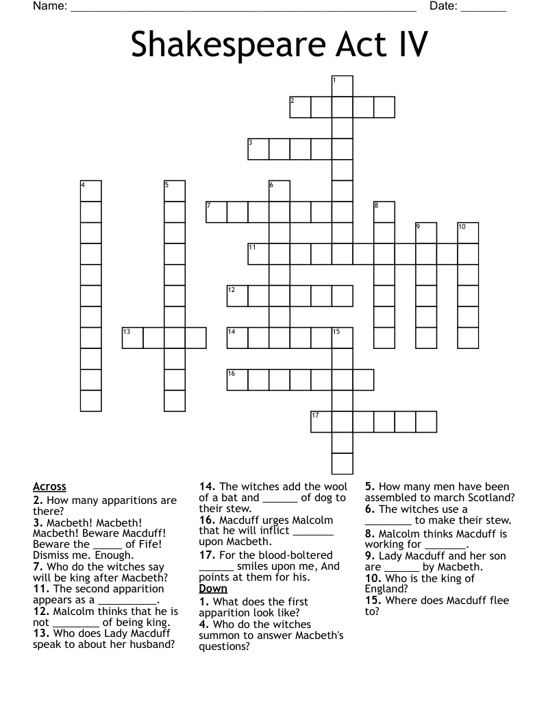 Shakespeare Act IV Crossword