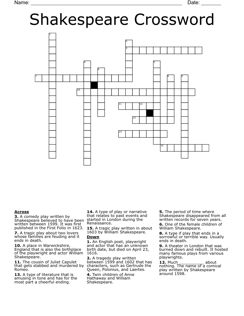 Shakespeare Crossword