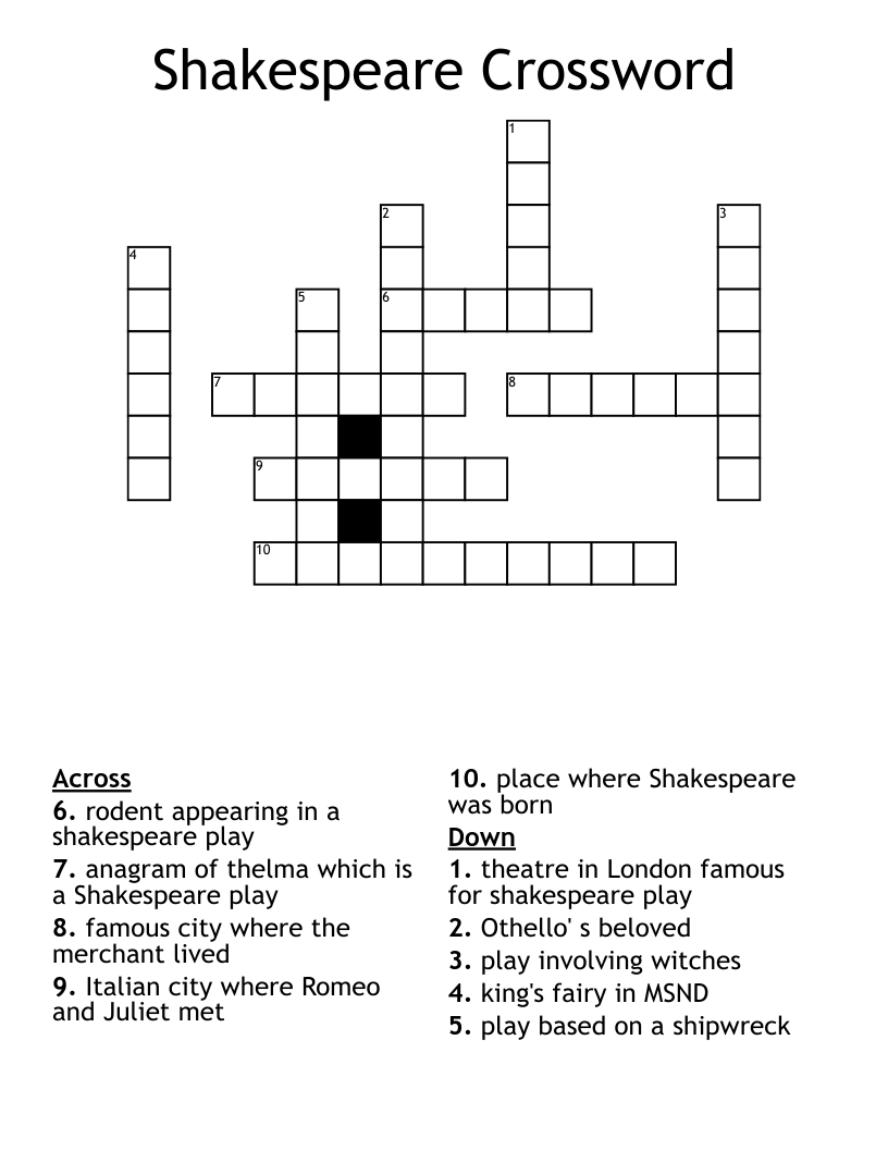 Shakespeare Crossword