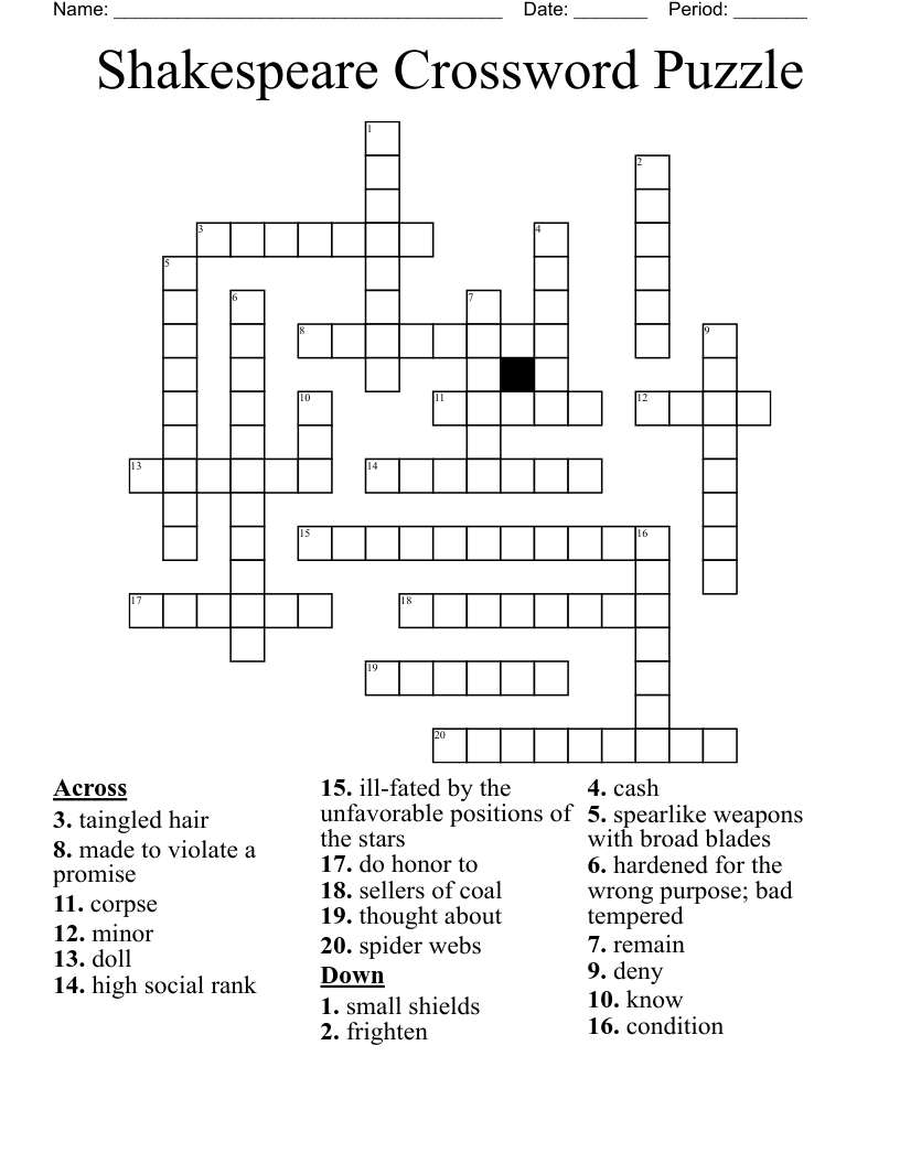 Shakespeare Crossword Puzzle