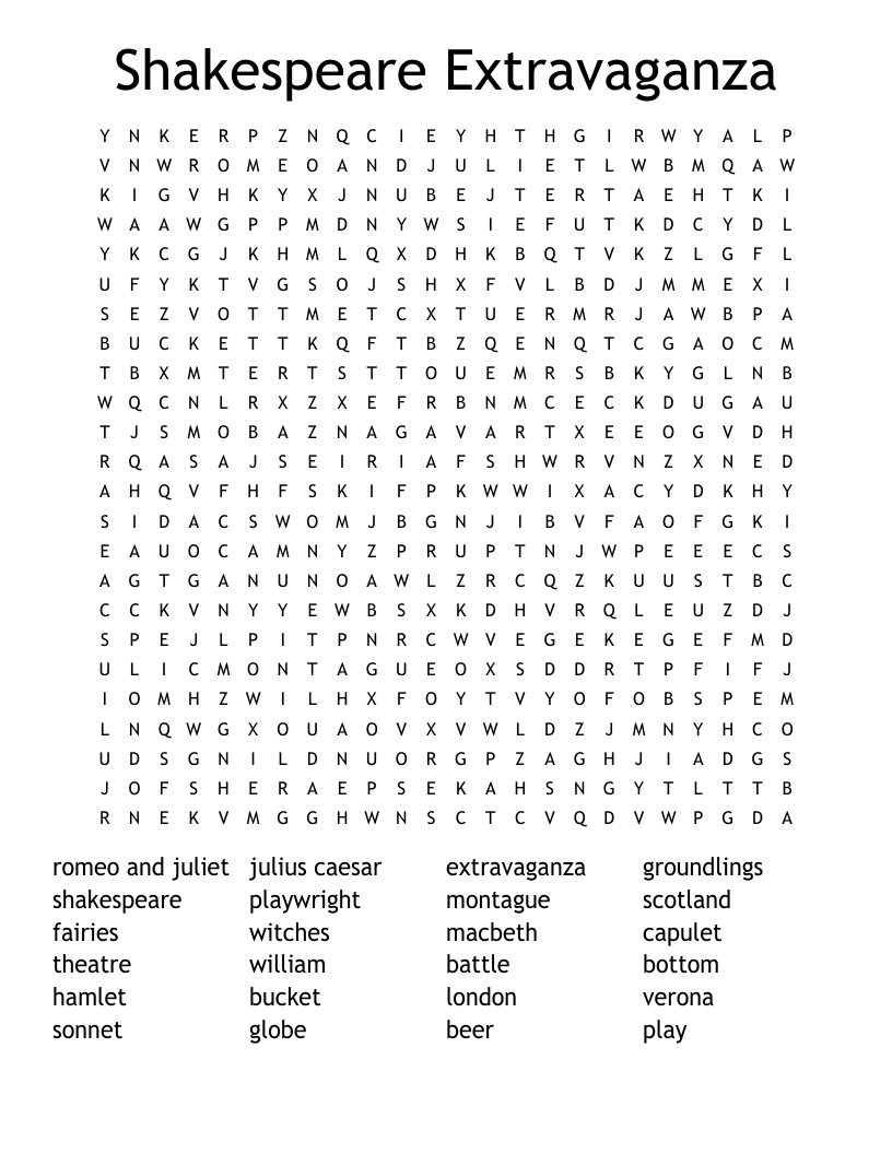 Shakespeare Extravaganza Word Search