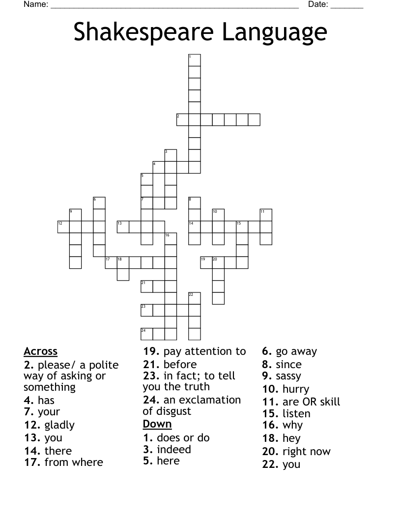 Shakespeare Language  Crossword