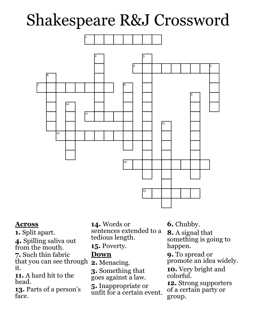 Shakespeare R&J Crossword