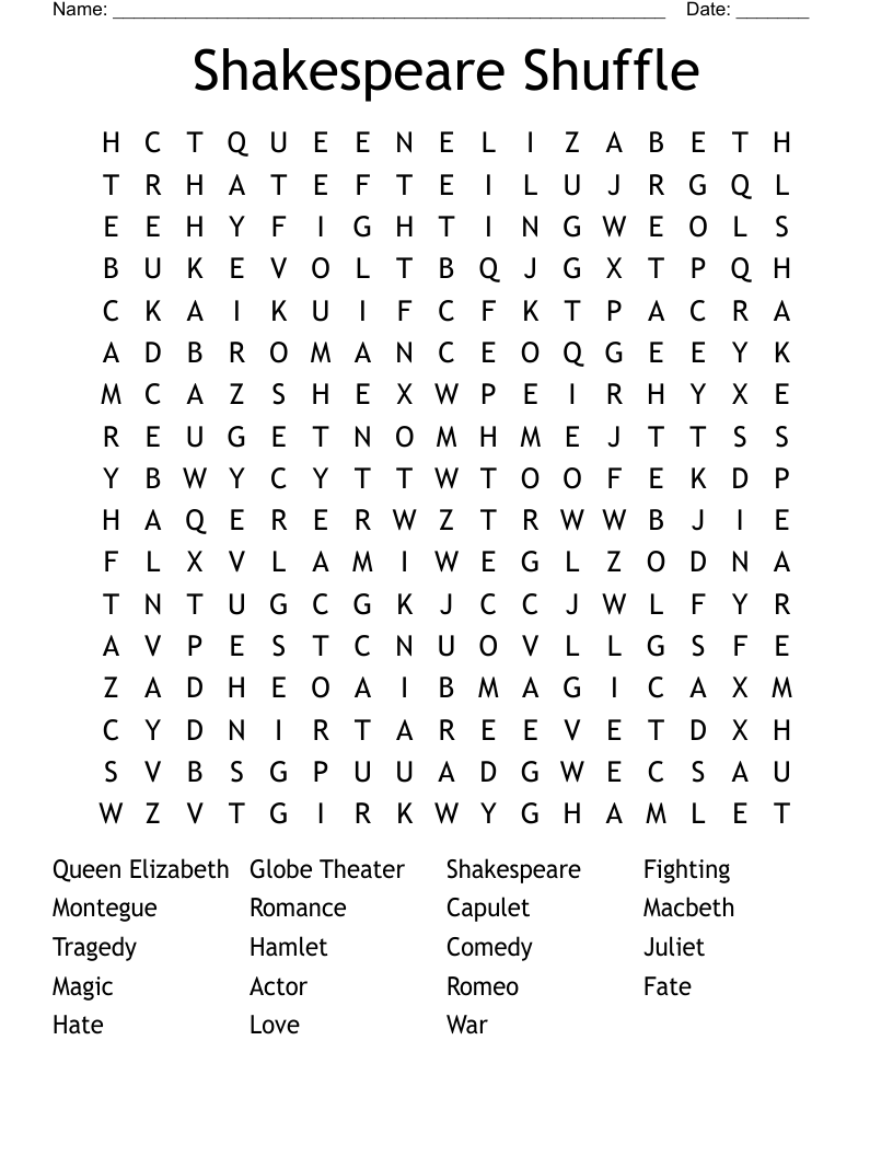 Shakespeare Shuffle Word Search
