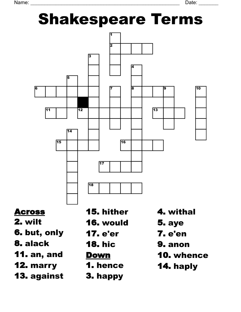 Shakespeare Terms Crossword