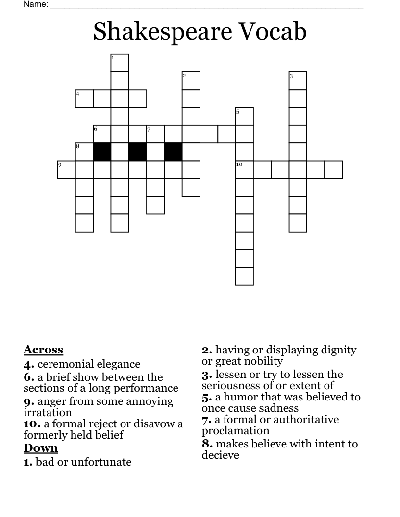 Shakespeare Vocab Crossword