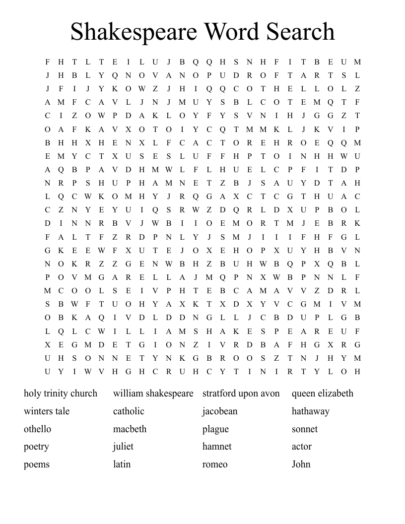 Shakespeare Word Search