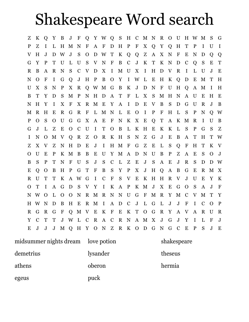 Shakespeare Word search 