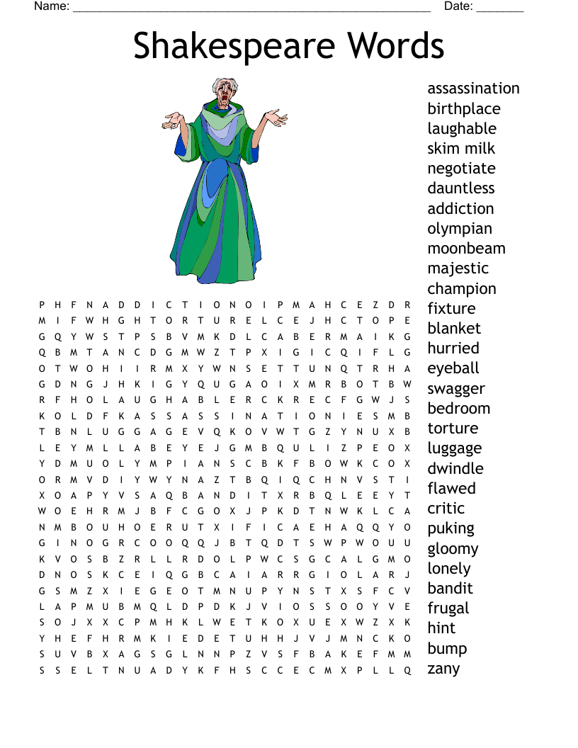 Shakespeare Words Word Search